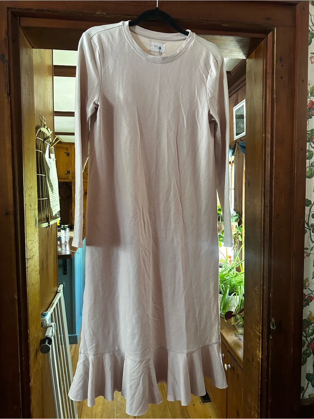 GREY LAB Pale Blush Long-Sleeve Ruffle-Hem Knit Dress